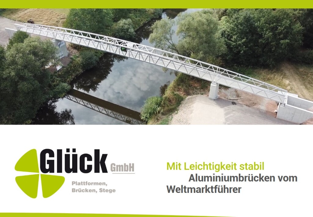 Titelblatt der Brpschüre (Prospekt) der Glück GmbH zur Präsentation von Aluminiumbrücken